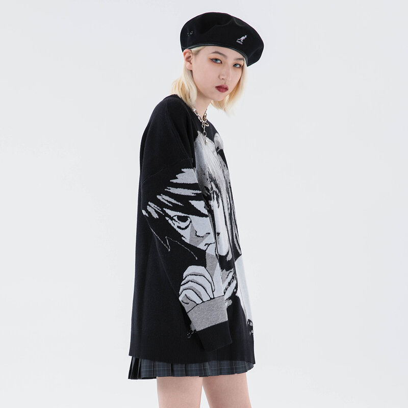 Harajuku dzianinowa odzież damska, sweter w dużym rozmiarze, top z długim rękawem, moda gotycka, japońska kreskówka odzież uliczna Kawaii 2020
