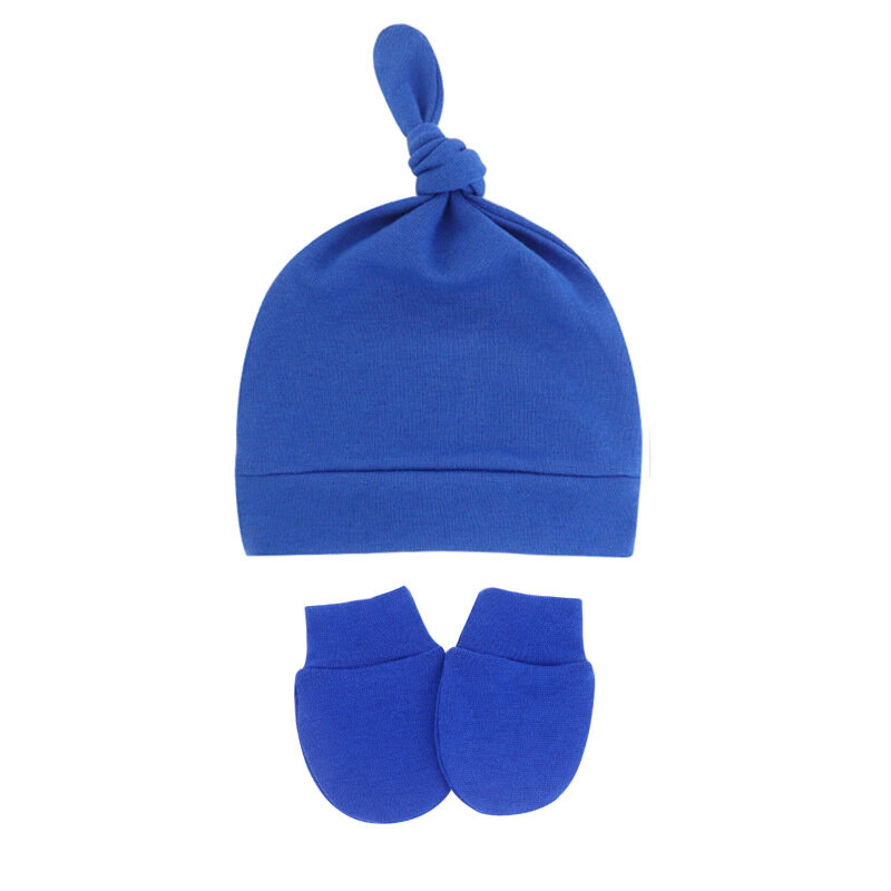 Criança macio e confortável algodão quente chapéu e luvas de duas peças conjunto cor sólida atado boné do bebê recém-nascido headwear acessórios para o cabelo