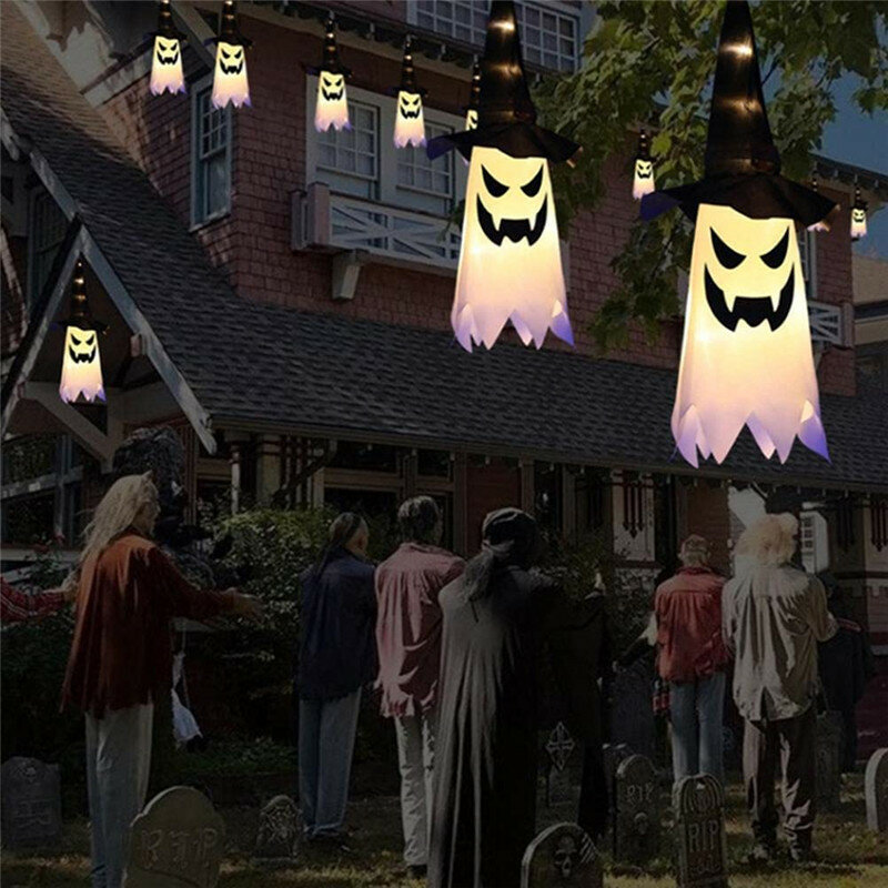 Halloween Decoration LED Flashing Light Gypsophila Ghost Festival Dress Up Halloween Glowing Wizard Ghost Hat Lamp Decor