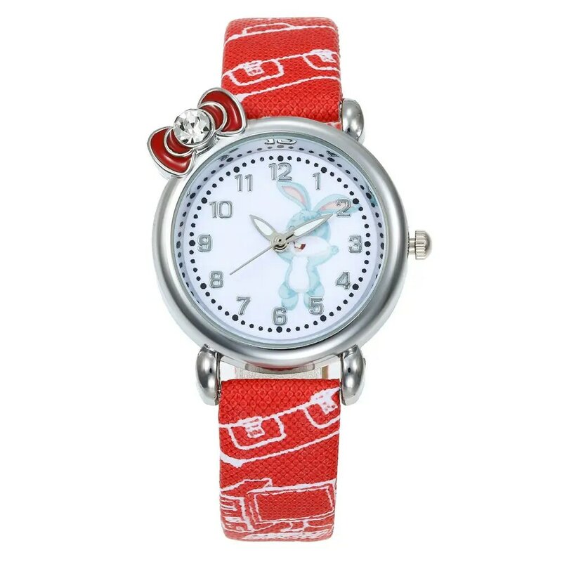 새로운 패션 만화 어린이 토끼 시계 패션 소녀 아이 학생 다이아몬드 가죽 아날로그 손목 시계, 사랑스러운 핑크 시계 reloj