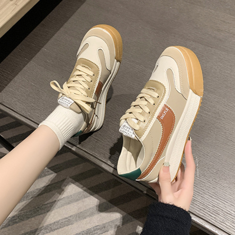 Zapatos vulcanizados con cordones para mujer, zapatillas informales planas con plataforma para estudiantes coreanos, Otoño, 2021