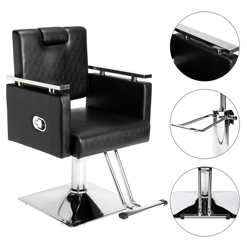Barber Chair Reclining Haircut Chair Square Base Hairdressing Chair Beauty Salon Chair Black US warehouse in Stock