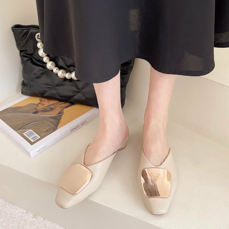 Las mujeres mulas zapatos 2021 de moda de verano cómodo Zapatos de tacón medio las mujeres resbalón en sandalias Vintage