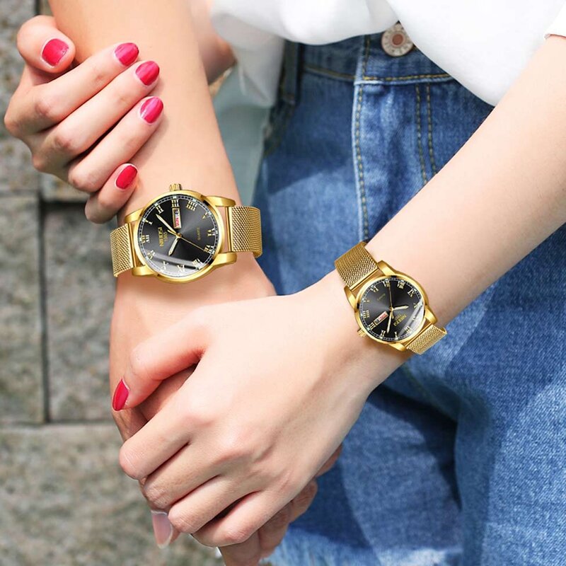 NIBOSI zegarek dla pary luksusowe złoty wodoodporny Luminous zegarek kwarcowy prezent dla par miłośników zegarek mężczyźni Reloj Mujer Relogio Feminino