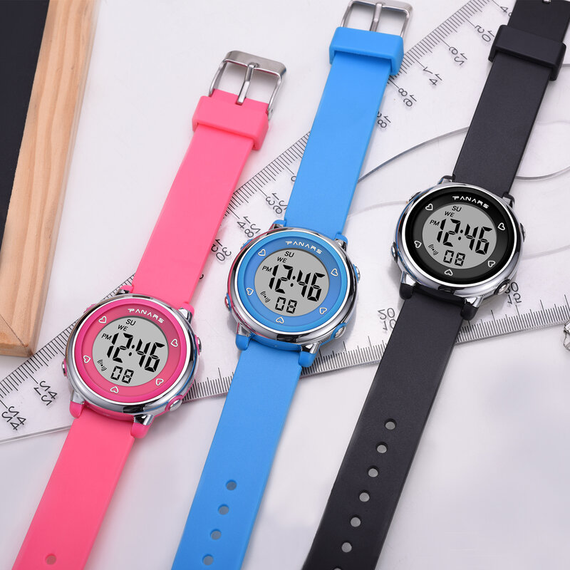PANARS jam tangan LED Digital anak, jam tangan olahraga tahan air Alarm pelajar untuk anak laki-laki dan perempuan
