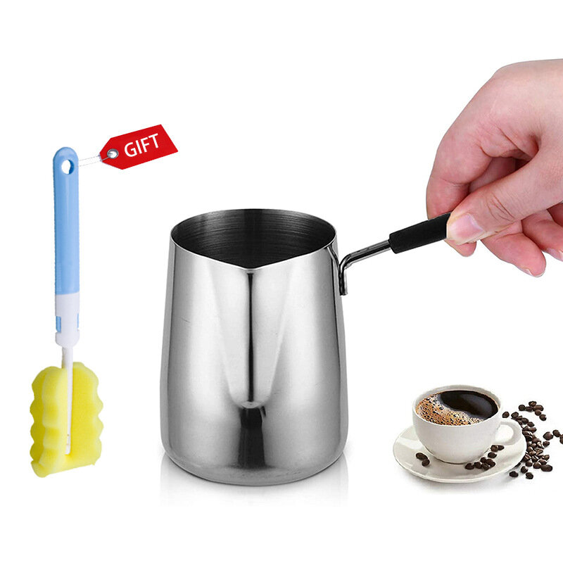 Stainless Steel Milk Frothing Pitcher with Long Stalk Espresso Steaming Coffee Milk Jug Fit for Melted Butter Latte Cappuccino