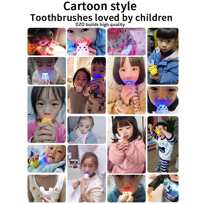 Xaomi-escova de dentes elétrica infantil, escova de dentes ultrassônica de silicone macia, à prova d'água, com desenhos animados