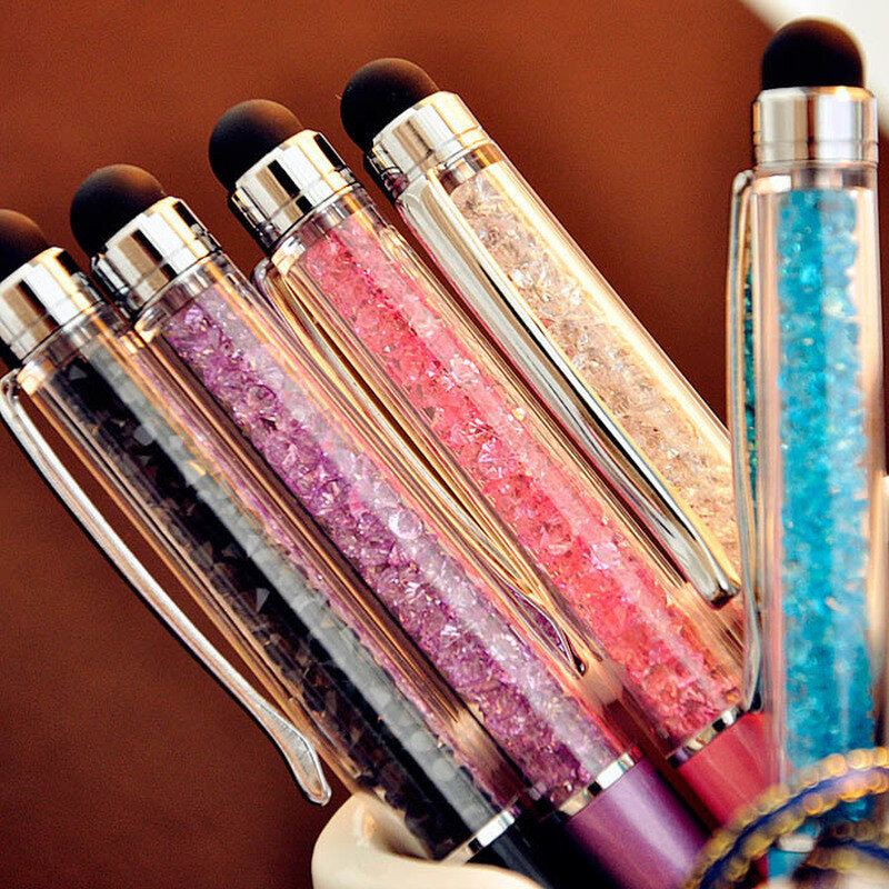 Jolis stylos à bille décorés diamants, accessoire de papeterie et d'écriture, 2 en 1 stylo et stylet tactile avec cristal, lot de 5 pièces,
