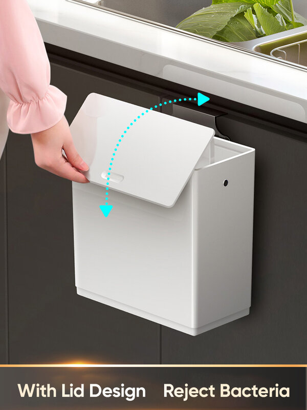 JOYBOS Garbage Bin Household Kitchen Convenient Wall-Mounted Non-Perforated Clamshell Cabinet Bedroom Kitchen Waste Bin JX26