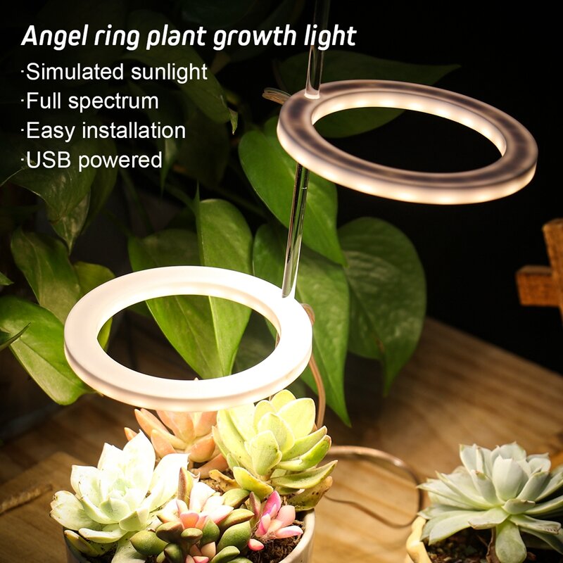 Anjo três anel crescer luz dc5v usb phytolamp para plantas led espectro completo lâmpada para mudas de plantas interior casa flor súplet