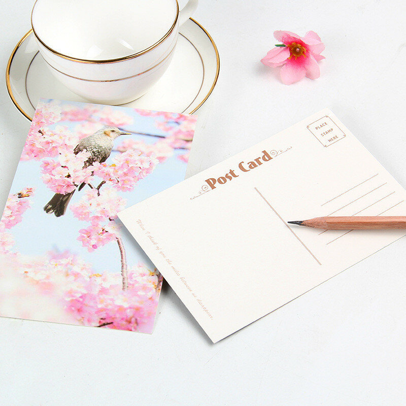 30ピース/パックかわいいピンクの花のポストカード,14.3x9.3cm,メッセージ,グリーティングカード,学校や事務用品
