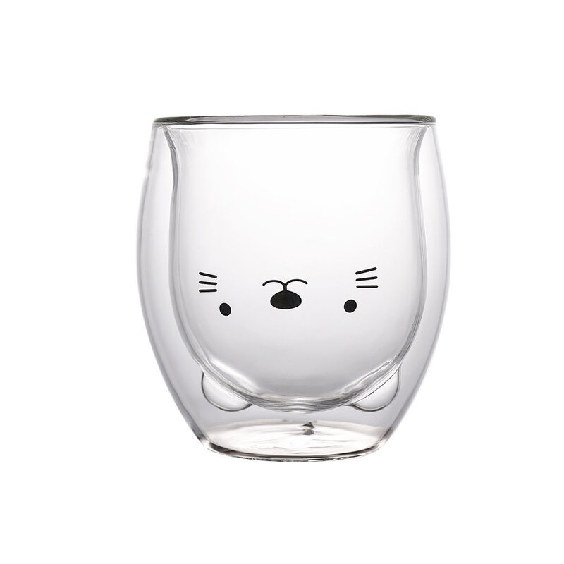 Creative Cute 2-Tier Glass Mug 280ml Anti-Scald Cartoon Animal Milk Juice Mug Office Coffee Cup Lady Cute Gift Cup Christmas Cup