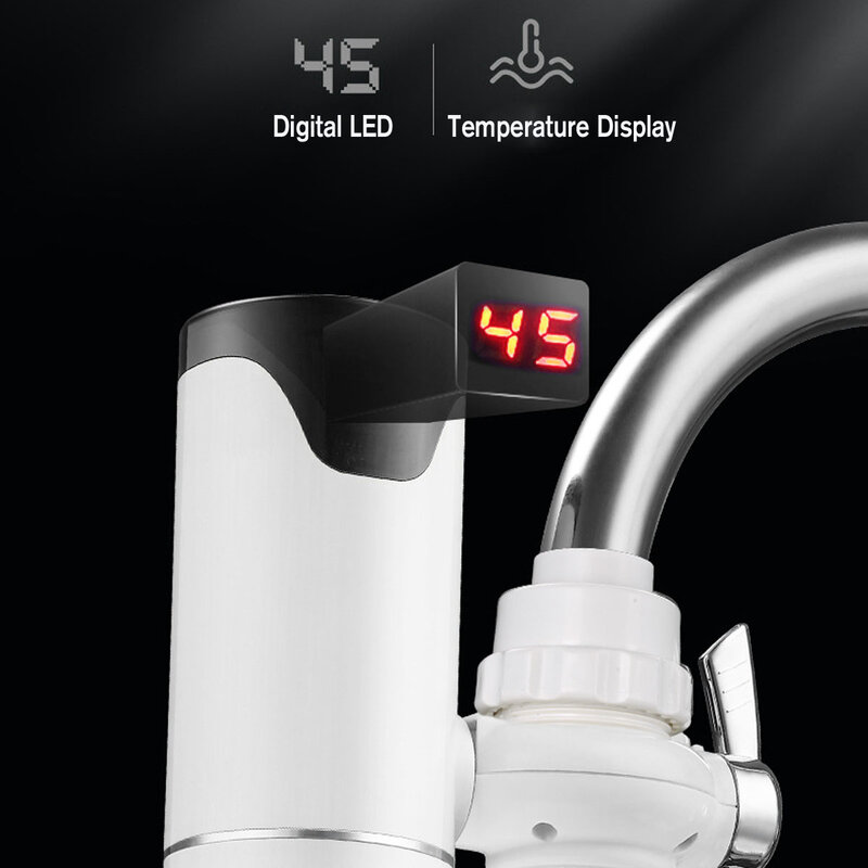 Protecteur de fuite pour robinet de cuisine, chauffe-eau électrique instantané sans réservoir en 30 secondes, chauffage rapide de l'eau chaude et froide, affichage numérique