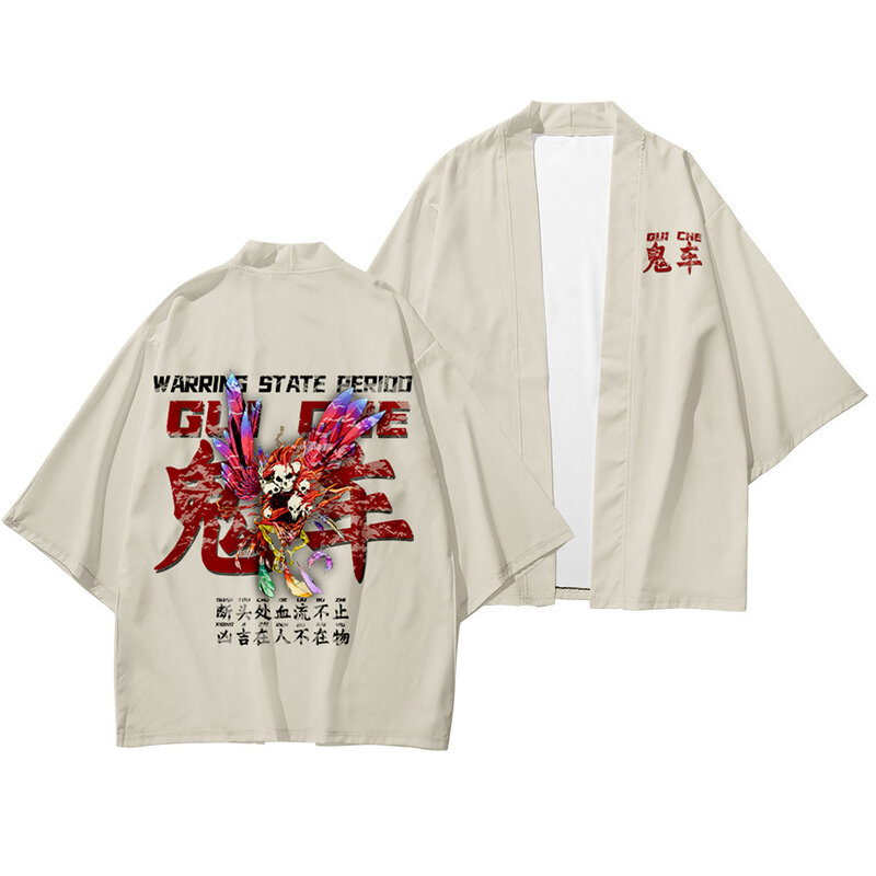 Men Retro Skull Print Kimono Yukata Asian Fashion Tang Suit Traditional Japanese Clothing Kimono Pants Harajuku Yukata Jacket