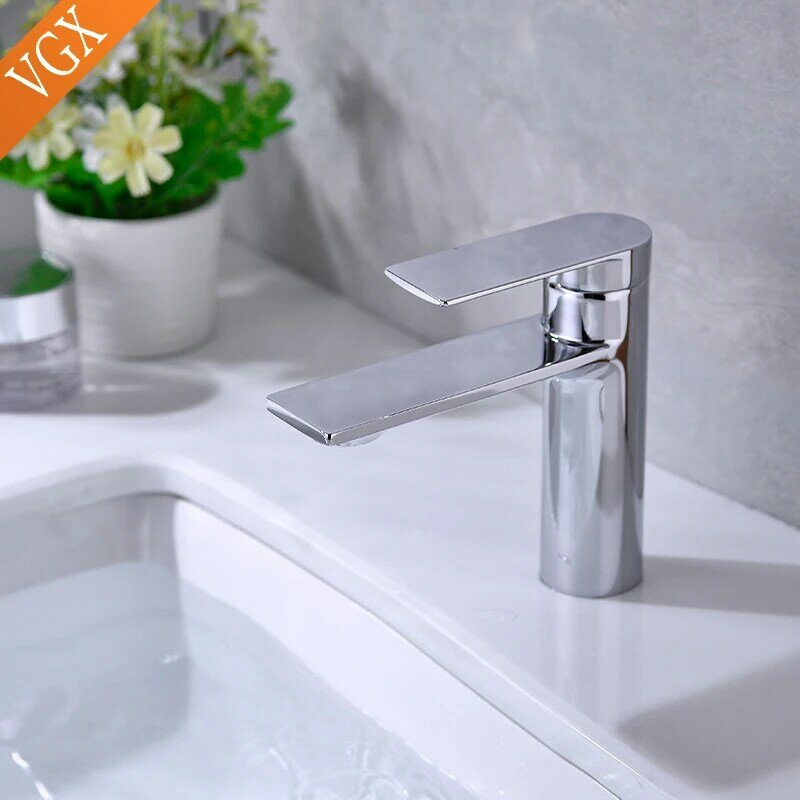 VGX robinets de salle de bains, robinets de salle de bains ronds, mélangeur de lavabo, robinet de lavabo, robinet de lavabo, robinet d'eau chaude et froide, robinetterie en laiton chromé F601-101C