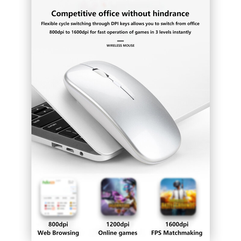 Mouse Nirkabel 2.4Ghz Dapat Disesuaikan Daya Mati Otomatis 1600 DPI Ergonomis Mouse Mini USB Receiver Desktop PC Aksesori