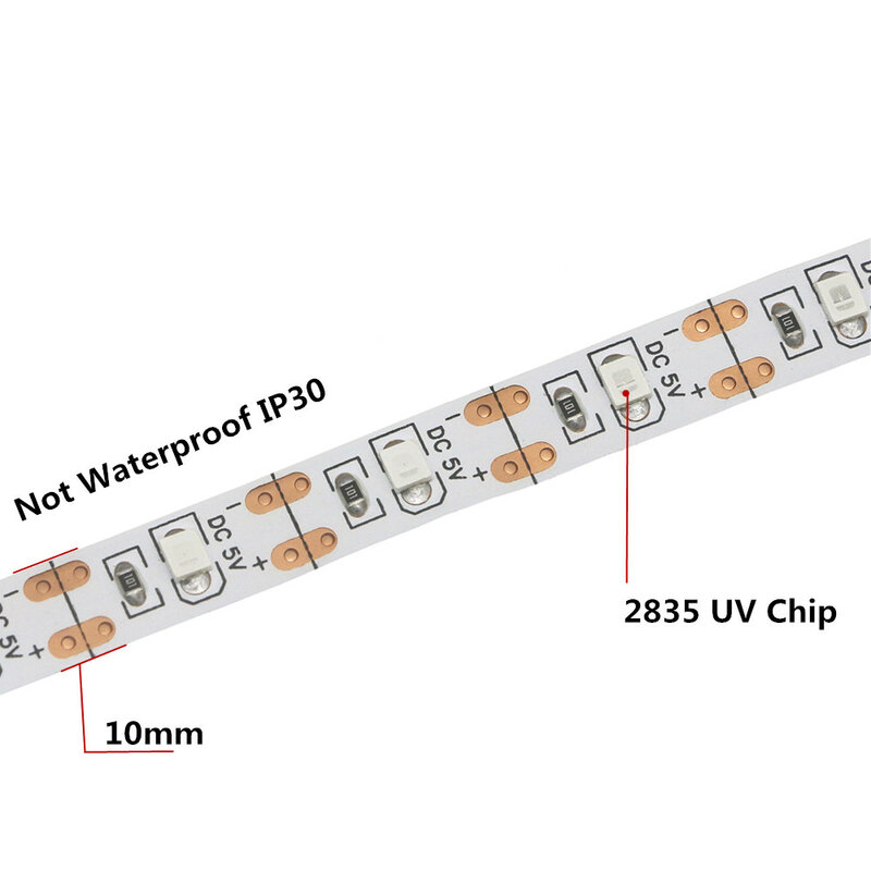 Bande lumineuse LED flexible à rayons ultraviolets, alimentée par batterie, lampe ruban, USB, 395-405nm, 5V, 2835, SMD, TV, 1M, 2M, 3M