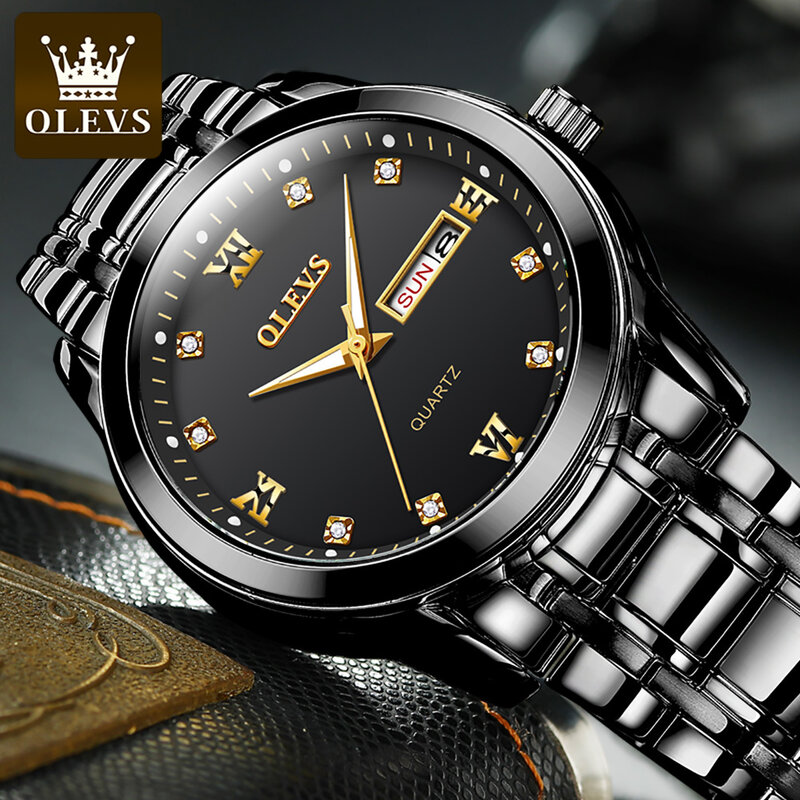 OLEVS นาฬิกาข้อมือผู้ชายสแตนเลสธุรกิจนาฬิกากันน้ำกีฬานาฬิกาข้อมือควอตซ์ Relogio Masculino