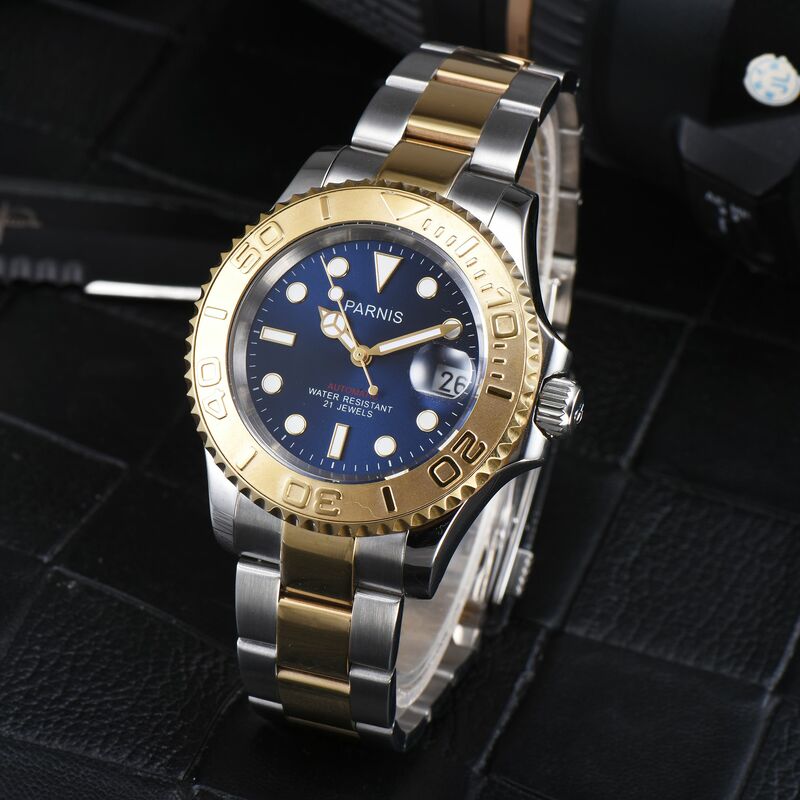 ใหม่แฟชั่น Parnis 40มม.Blue Dial นาฬิกาข้อมือสำหรับผู้ชาย Miyota 8215 Sapphire Crystal Luminous Automatic Mechanical นาฬิกาผู้ชาย2019 PA6079