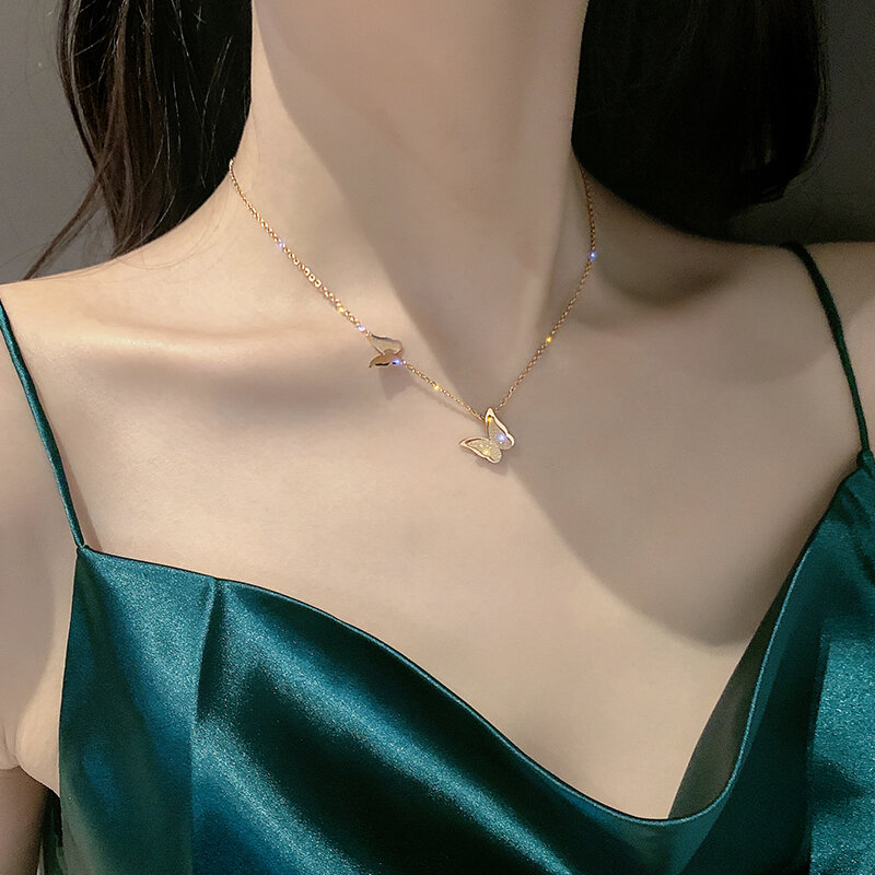 316l aço inoxidável joias da moda fosca borboleta gargantilha amuletos de corrente de osso de cobra de titânio colares pingentes para mulheres