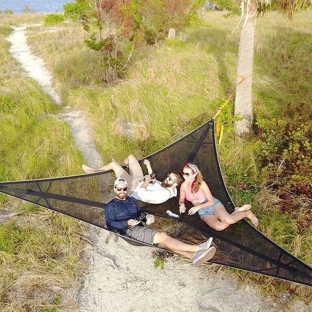 2,8 m Dreieck Tragbare Outdoor Camping Hängematte für 3 Person Festigkeit Fallschirm Stoff Hängen Bett Jagd Schlaf Schaukel