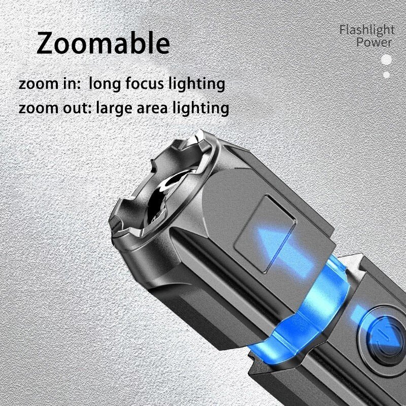Linterna Led C5 superbrillante con zoom, recargable por USB, T6, táctica, para acampar, senderismo, pesca, al aire libre