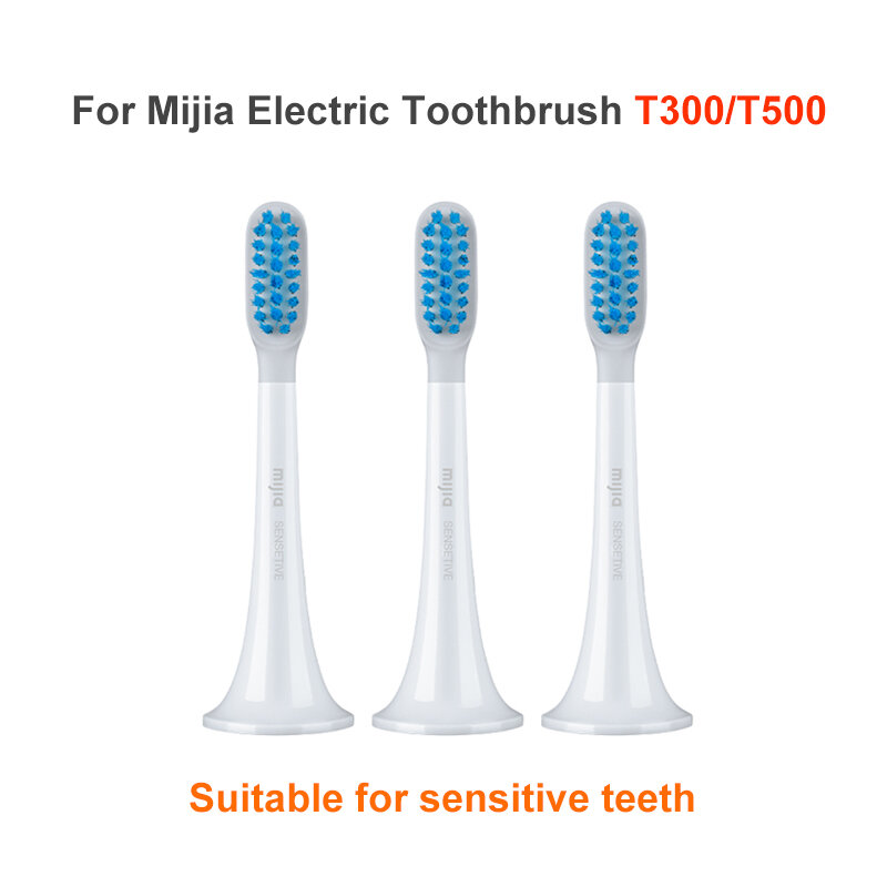 Cabeças de escova de dentes xiaomi mijia, 3 peças, original, t100, t300, t500, peça de substituição, higiene oral sônica, limpeza oral