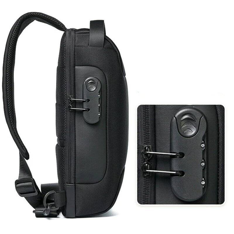 جديد ألياف الكربون تبسيط مكافحة سرقة حقيبة رافعة متعددة الوظائف الرجال حقيبة صدر للرجال الذكور مقاوم للماء رسول USB حقيبة كروسبودي