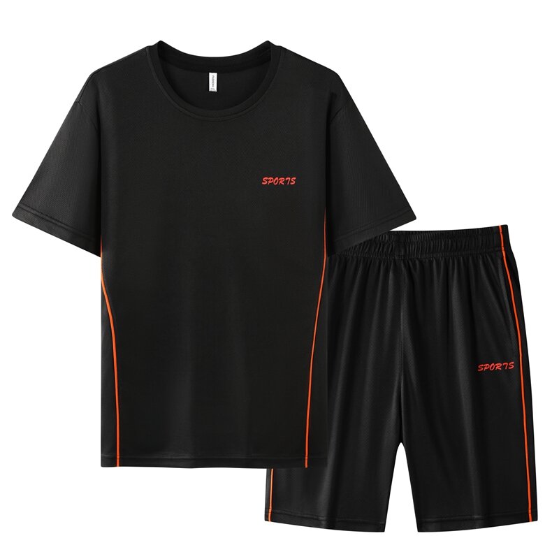 Conjuntos de verão dos homens moda treino de fitness terno 2 peças t camisa + shorts novo masculino secagem rápida esportes conjuntos tamanho asiático