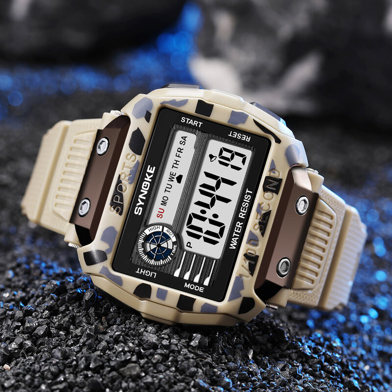 SYNOKE cyfrowe zegarki męskie luksusowe kwadratowe duża tarcza Sport Watch mężczyźni 50M wodoodporny LED zegar elektroniczny wojskowy zegarek męski