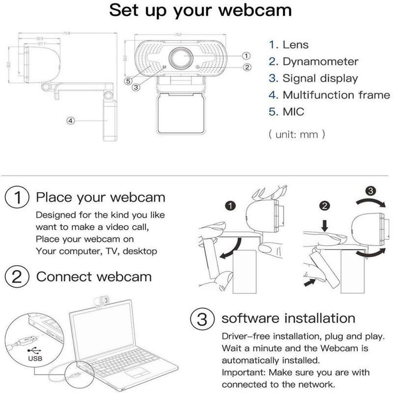 Cámara web W8 Full HD 1080P, de ordenador con micrófono HD Webcam, USB 2,0, para transmisión en vivo, videollamada, reunión de trabajo