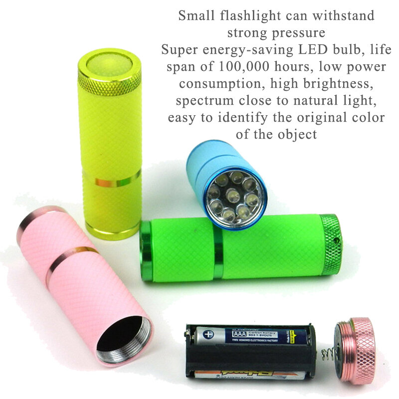 Senter UV Mini Portabel 9 Led Lampu Senter Ultra Violet untuk Pengering Cepat Gel Kuku Obat 4 Warna Memilih Alat Penyembuhan Gel Kuku