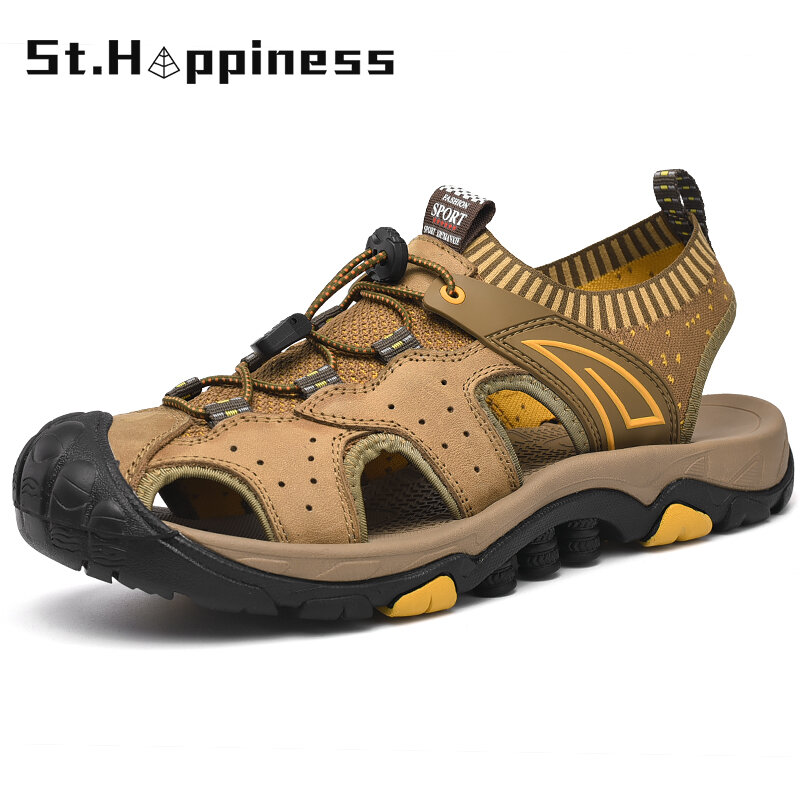 2021 New Summer Men Leather Lightweight Sandals Outdoor Fashion Casual Beach Sandals Non-Slip Wading Roma Sandals Large Size