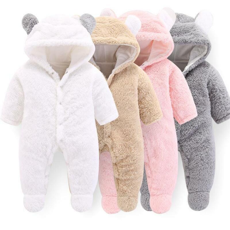 Macacão bebê recém-nascido rosa, branco, marrom, cinza, outono e inverno, quente, lã, infantil, meninos, meninas, roupas de pijama, 2019
