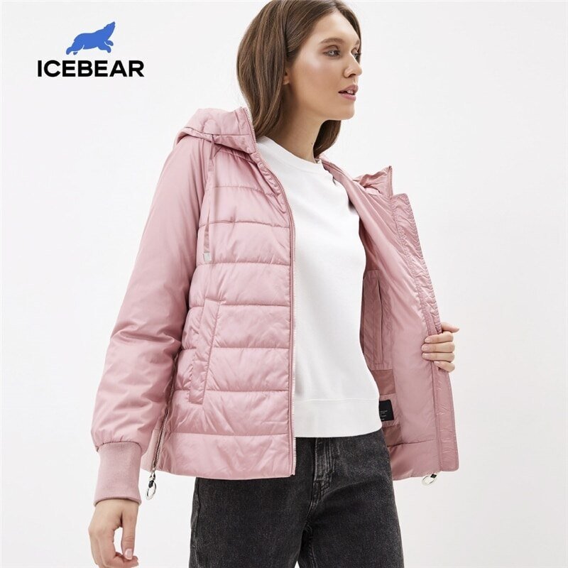 ICEbear Mantel Musim Gugur Wanita Baru 2021 Pakaian Merek Jaket Pendek dengan Topi Pakaian Wanita Mode GWC20070D