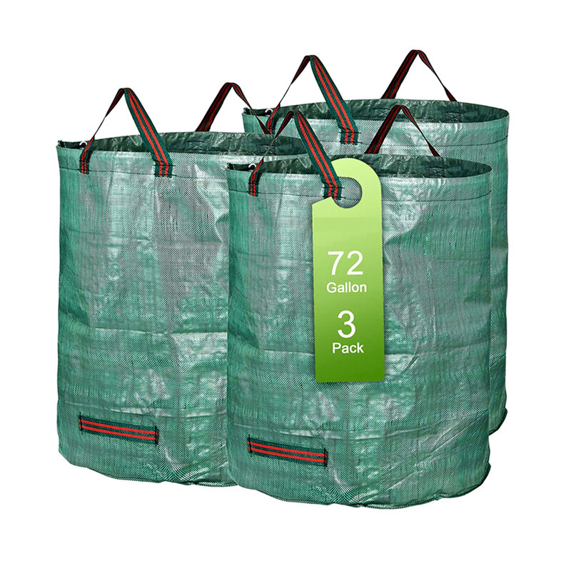 Bolsas de residuos de jardín, paquete de 3 bolsas de jardinería resistentes de 272L, con asas inferiores, reutilizables reciclables fuertes para almacenamiento de Hojas de hierba