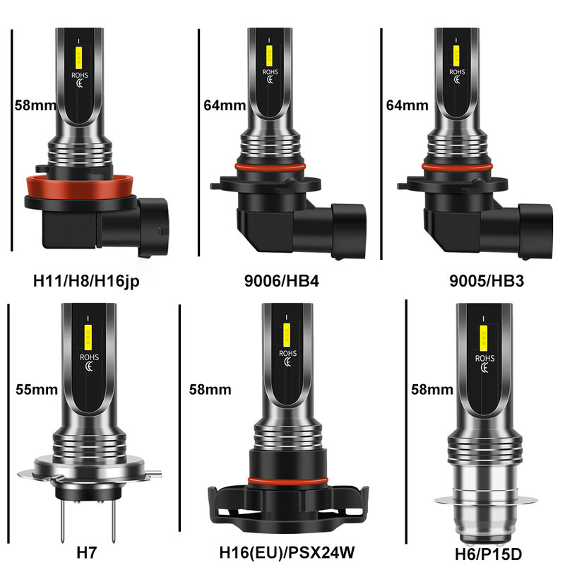 Bombillas Turbo LED para faros delanteros de coche, luces antiniebla de conducción de automóvil, H4, H7, H11, H10, 3000K, 6000K, PSX24W, 9005, HB3, 9006, HB4, H8, 2 uds.