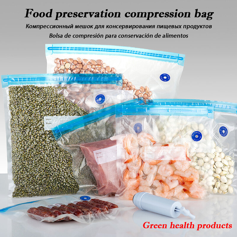 Bolsa de almacenamiento para conservar alimentos cocidos, bolsa de compresión con accesorios para ahorro de espacio, antimoho, para cocina, 2021