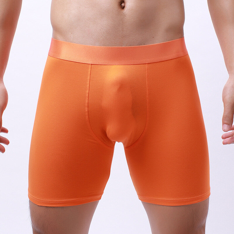 Novo algodão sólido men boxer underwear 3d longo legging esporte preto branco azul laranja amarelo boxershorts