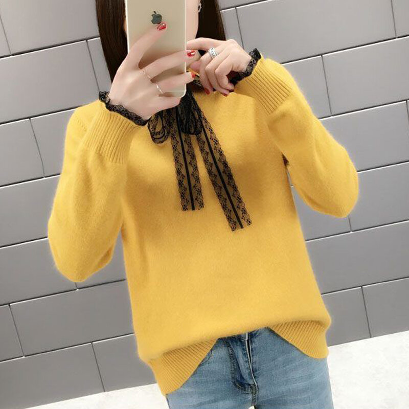 Women's Clothing Knitted Sweaters New Loose Oversized Sweaters Bow Neck Long-Sleeve Pullover Sweater 5 Color Women Sweaters 76H