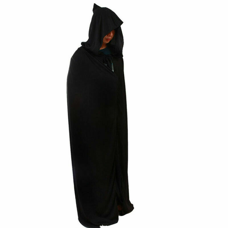 Disfraces de Halloween, capa negra con capucha, Cosplay de miedo, larga, negra