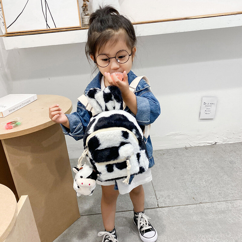 Plecak dziecięcy pluszowa Zebra w paski kreskówkowa krowa Design torby na ramię księżniczka jesienne torby szkolne