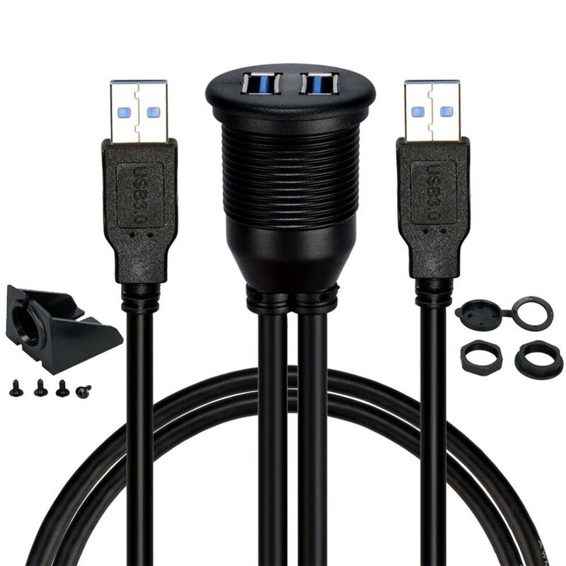 USB 2,0 Port Männlich zu Weiblich Verlängerung Kabel Wasserdicht Unterputz Dual USB Dock Adapter Dashboard Pan für Auto Motorrad