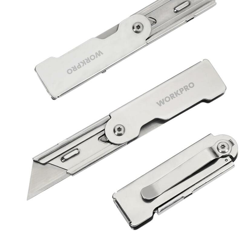 Workpro 3pc dobrável utilitário faca conjunto de bolso troca rápida faca com clipe de cinto lâmina faca para caixa de corte papel