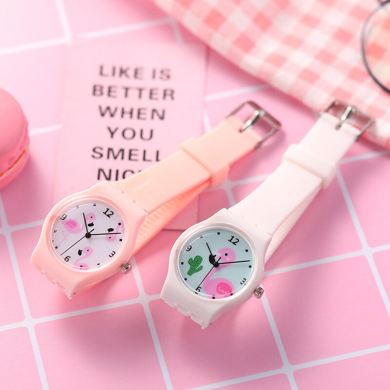 2021 flamingo relógio menina estudante quartzo relógios pulseira de silicone crianças relógio de pulso meninos presente brinquedo do bebê relógio relogio infantil menino