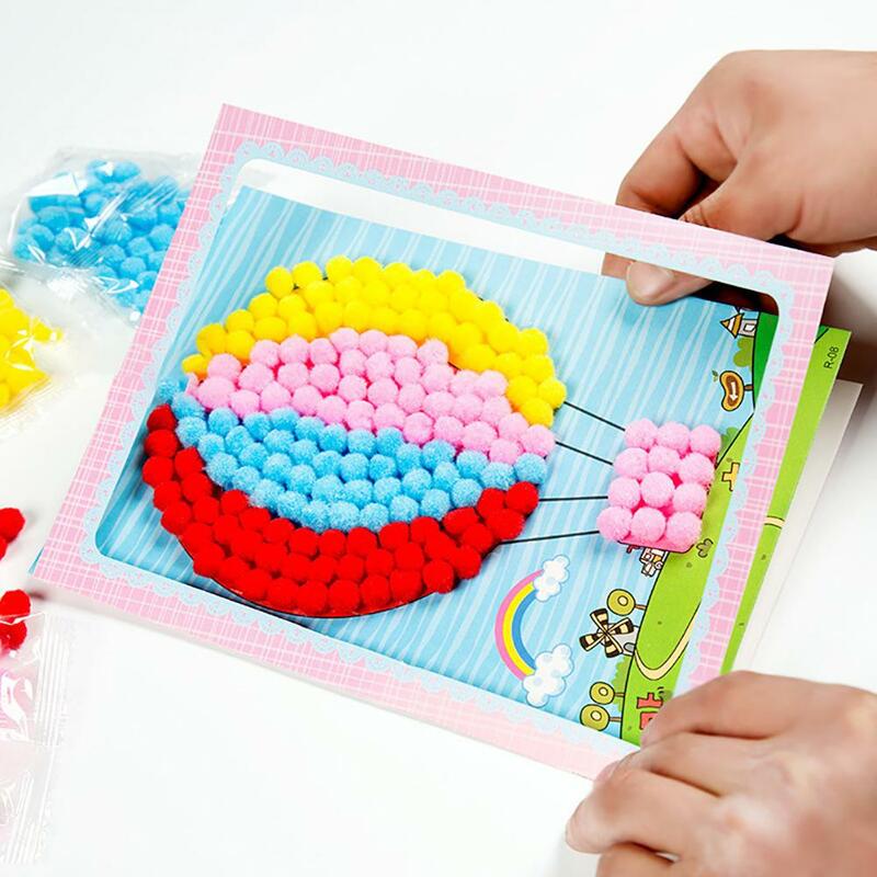 Kuulee 크리 에이 티브 DIY 베이비 키즈 봉제 공 그림 스티커 어린이 교육 수제 재료 만화 퍼즐 공예 완구
