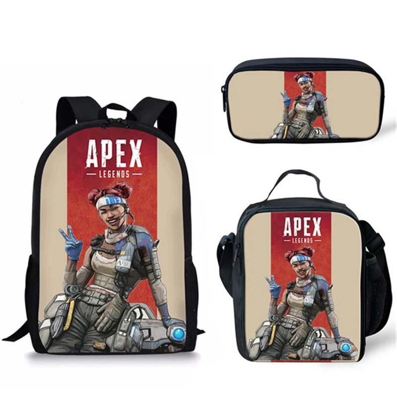 HALYUNASC Fashion 3 sztuk/zestaw plecak szkolny dla dzieci wzór APEX torby szkolne Cartoon projekt Anime zestaw toreb dla nastolatków