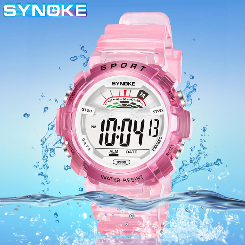 Relojes para niños y niñas, reloj electrónico con alarma LED, rosa, resistente al agua, para deportes al aire libre, cronómetro