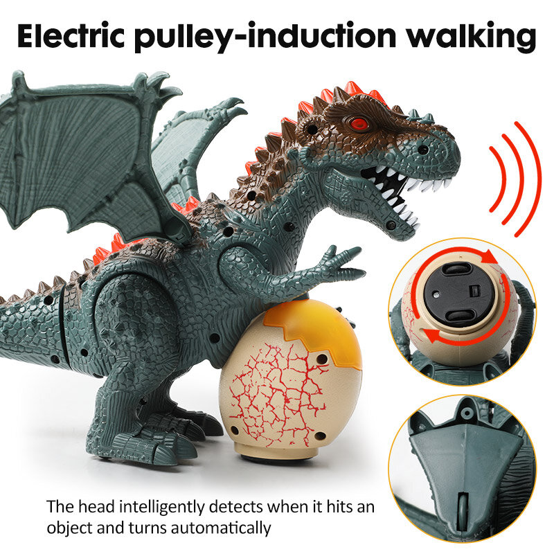 Dinosaurio tiranosaurio eléctrico con iluminación, modelo de animales, huevos de dinosaurio, juguetes educativos para niños, regalo de cumpleaños y Navidad