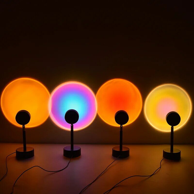 Лампа С закатом, цветная кнопка, Радужный проектор заката, атмосферные светодиодные ночники, домашний декор, кофейня, бара, закат, Фотофон